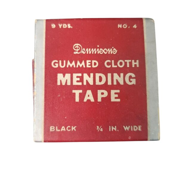 Vintage Dennison Gummed Cloth Mending Tape Black Number 4 9 Yds 1/4 Wide - Picture 1 of 6